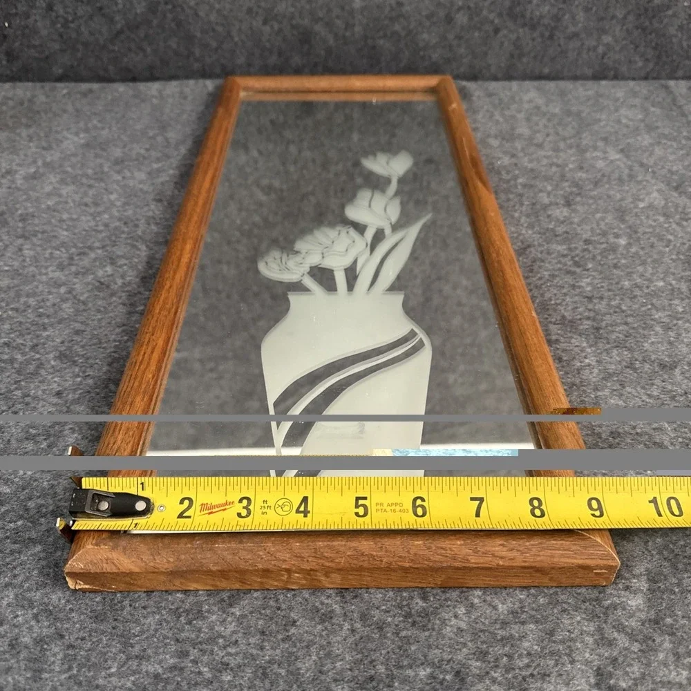 Frosted Mirror Wooden Frame Flowers Vase Art Deco Revival Rectangle
